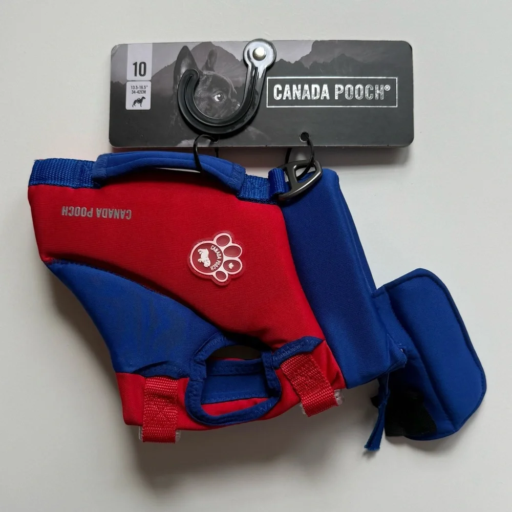 Canada Pooch High Tide Life Dog Jacket - Red/Blue - Size 10